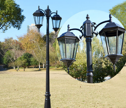 南充欧式户外LED灯3米双头庭院灯三头防水广场别墅灯防锈公园广场灯头